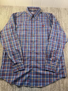 Perlis Shirt Mens Large Blue Plaid Non-Iron Classic Fit Button-Down Crawfish